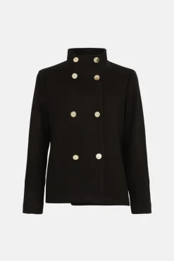 Fashion Oasis Collared Top Stitch Detail Short Coat Black