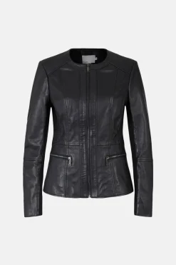 Hot Oasis Collarless Leather Jacket Black