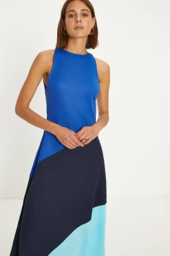 New Oasis Colour Block Halterneck Midi Dress Blue