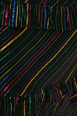 Clearance Oasis Colourful Metallic Stripe Ruffle Midi Dress Black