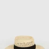 Online Oasis Contrast Band Fedora Straw Hat Cream