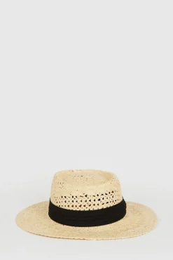 Online Oasis Contrast Band Fedora Straw Hat Cream