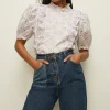 Sale Oasis Contrast Cotton Broderie Ruffle Top Lilac