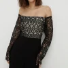 Discount Oasis Contrast Lace Bardot Wide Leg Jumpsuit Black