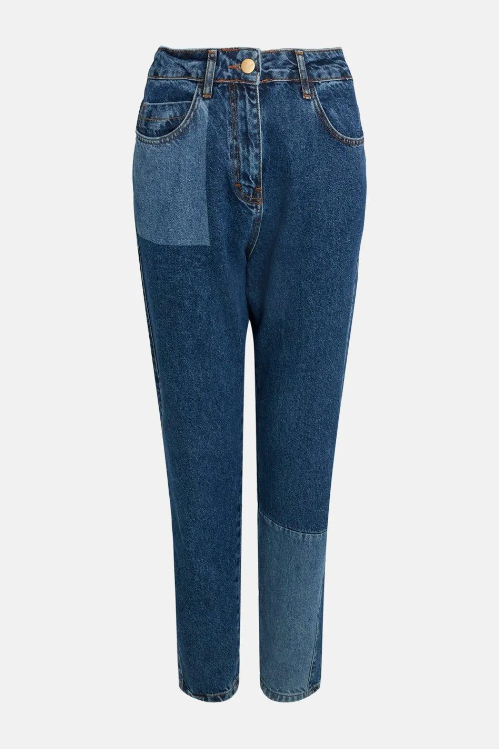 Discount Oasis Contrast Patched Barrel Leg Jean Mid Wash