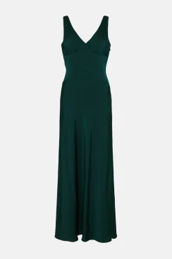 Online Oasis Contrast Satin Bow Back Maxi Dress Emerald