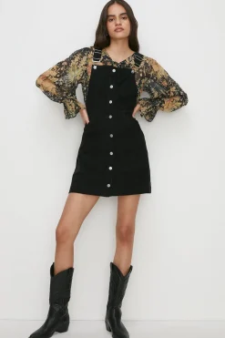 New Oasis Cord Dungaree Dress Black