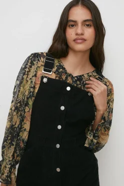 New Oasis Cord Dungaree Dress Black