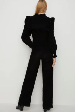 Hot Oasis Cord Ruffle Yoke Jumpsuit Black