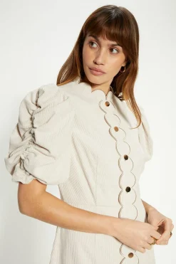 Discount Oasis Cord Scallop Puff Sleeve Mini Dress Ecru