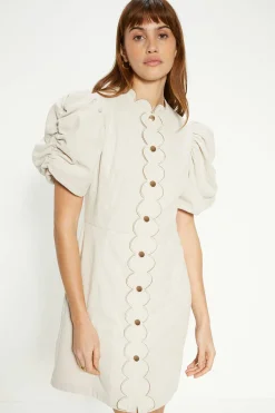 Discount Oasis Cord Scallop Puff Sleeve Mini Dress Ecru