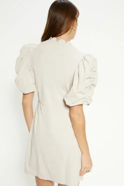 Discount Oasis Cord Scallop Puff Sleeve Mini Dress Ecru