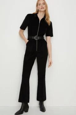 Best Oasis Cord Zip Through Flared Jumpsuit Khaki