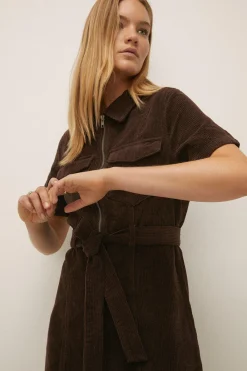 Best Oasis Cord Zip Through Shirt Dress Chocolate