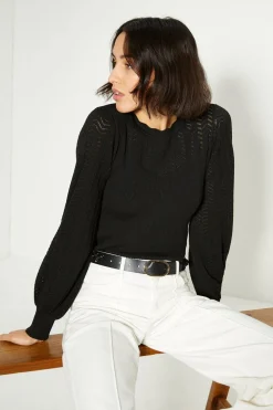 Online Oasis Corset Detail Pointelle Jumper Black