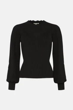 Online Oasis Corset Detail Pointelle Jumper Black