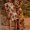 Online Oasis Corset Ruched Floral Chiffon Maxi Dress Ochre
