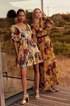 Online Oasis Corset Ruched Floral Chiffon Maxi Dress Ochre