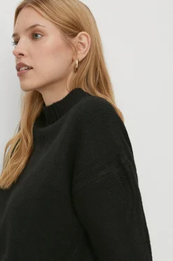 Discount Oasis Cosy Longline Rib Detail Mock Neck Jumper Black