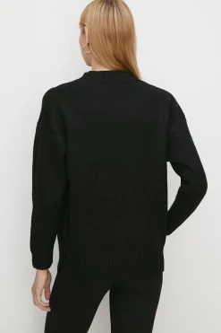 Discount Oasis Cosy Longline Rib Detail Mock Neck Jumper Black
