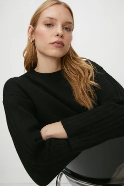 Clearance Oasis Cosy Rib Detail Crew Neck Jumper Black