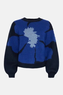 Clearance Oasis Cosy Statement Floral Jacquard Jumper Blue