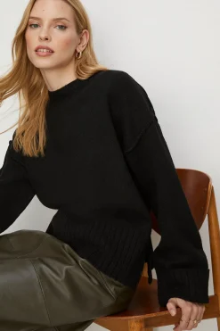 Fashion Oasis Cosy Turn Back Cuff Mock Neck Jumper Black