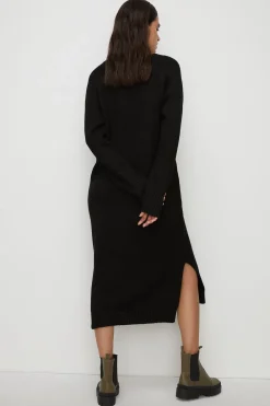 New Oasis Cosy V Neck Midi Jumper Dress Black