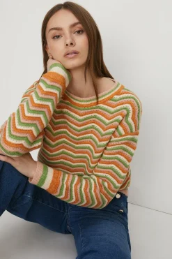 Discount Oasis Cosy Zigzag Stripe Crew Neck Jumper Multi