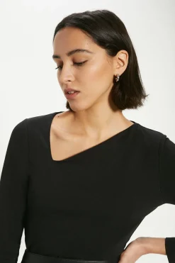 Online Oasis Cotton Asymmetric Long Sleeve Top Black