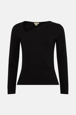 Online Oasis Cotton Asymmetric Long Sleeve Top Black