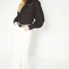 Fashion Oasis Cotton Dobby Lace Trim Blouse Black