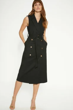 Clearance Oasis Cotton Sateen Belted Blazer Dress Black