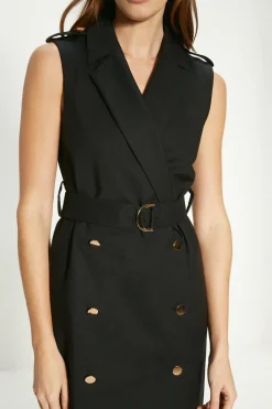 Clearance Oasis Cotton Sateen Belted Blazer Dress Black