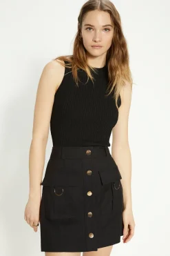 Outlet Oasis Cotton Sateen Button Detail Mini Skirt Black
