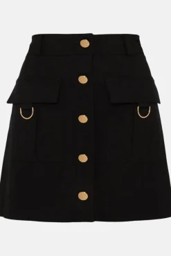 Outlet Oasis Cotton Sateen Button Detail Mini Skirt Black