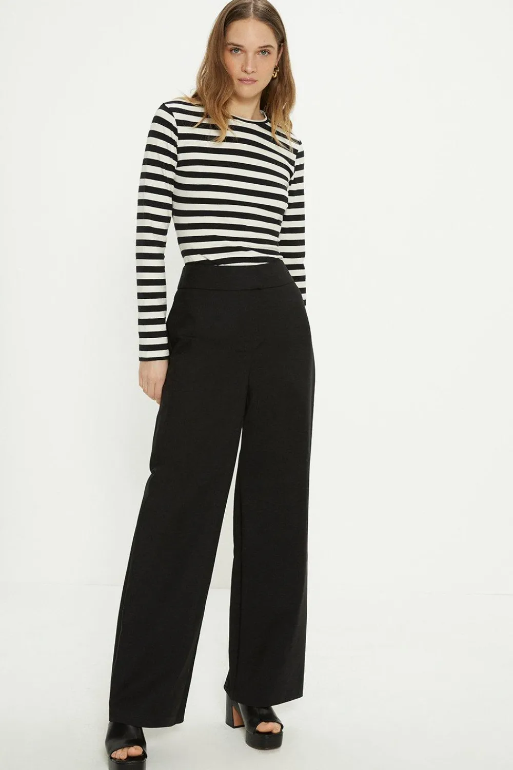Discount Oasis Cotton Sateen High Waist Wide Leg Trouser Black
