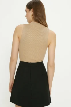 Online Oasis Cotton Sateen Tab Detail Mini Skirt Black