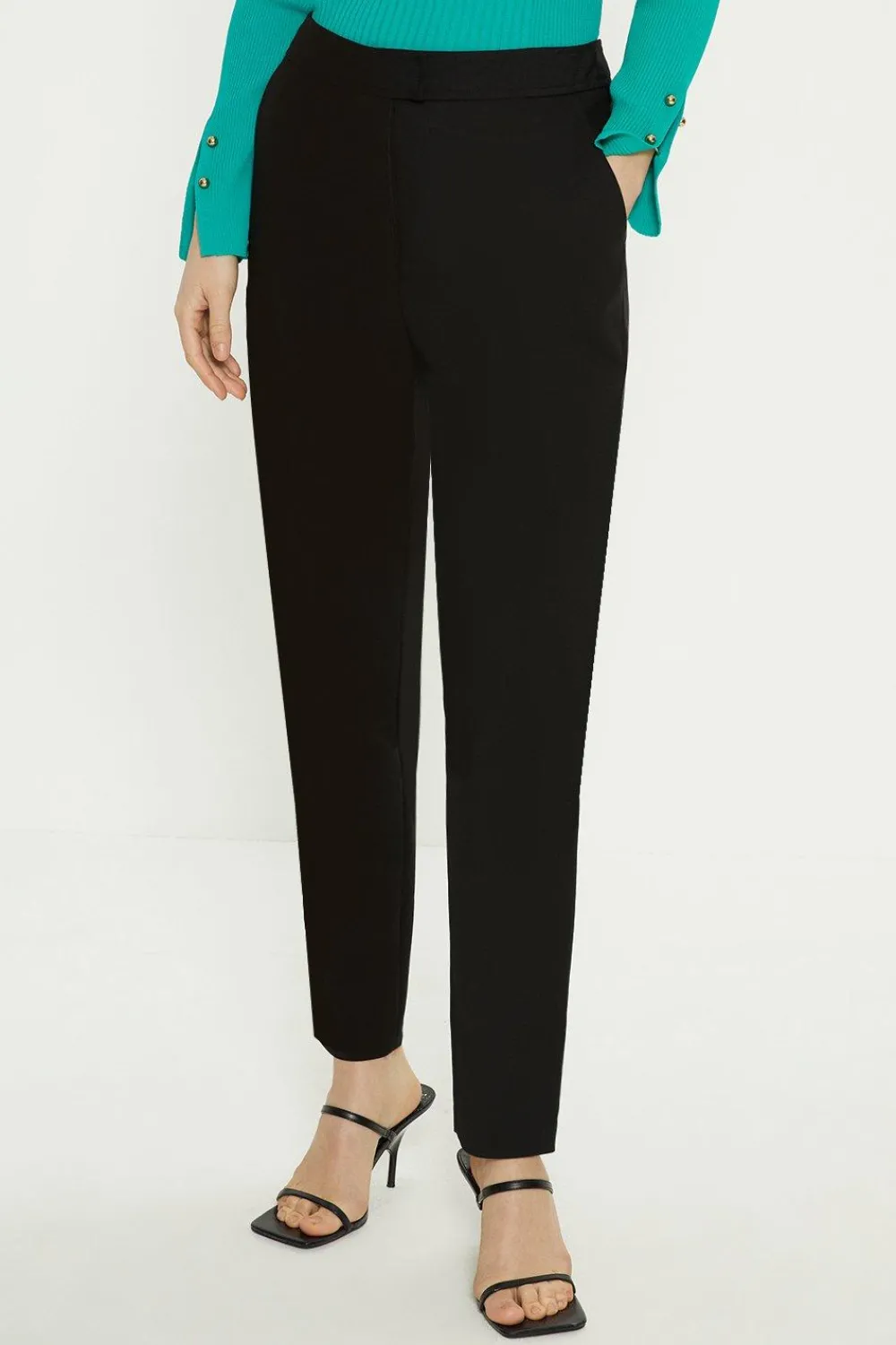 Clearance Oasis Cotton Sateen Tailored Slim Leg Trouser Black