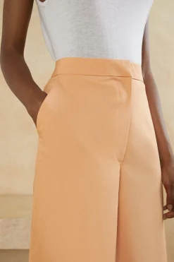 Clearance Oasis Cotton Sateen Wide Leg Tailored Trouser Apricot