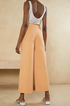 Clearance Oasis Cotton Sateen Wide Leg Tailored Trouser Apricot