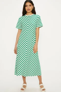 Hot Oasis Cotton Stripe Aline Midi Dress Multi