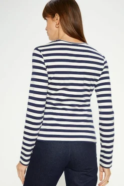 Outlet Oasis Cotton Stripe Crew Neck Long Sleeve Top Navy