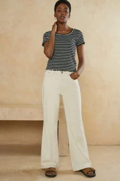 Discount Oasis Cotton Stripe Rib Scoop Neck T Shirt Blackwhite