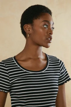 Discount Oasis Cotton Stripe Rib Scoop Neck T Shirt Blackwhite