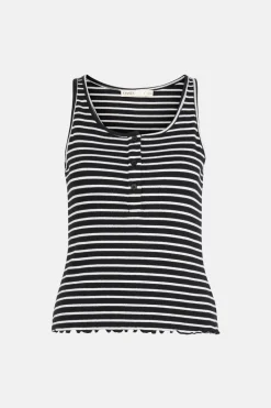 Hot Oasis Cotton Stripe Rib Scoop Neck Vest Navy