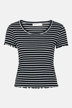 Discount Oasis Cotton Stripe Rib Scoop Neck T Shirt Blackwhite