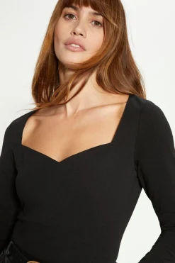 New Oasis Cotton Sweetheart Long Sleeve Top White