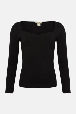 New Oasis Cotton Sweetheart Long Sleeve Top White
