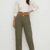 Clearance Oasis Cotton Twill Tie Waist Peg Trouser Khaki